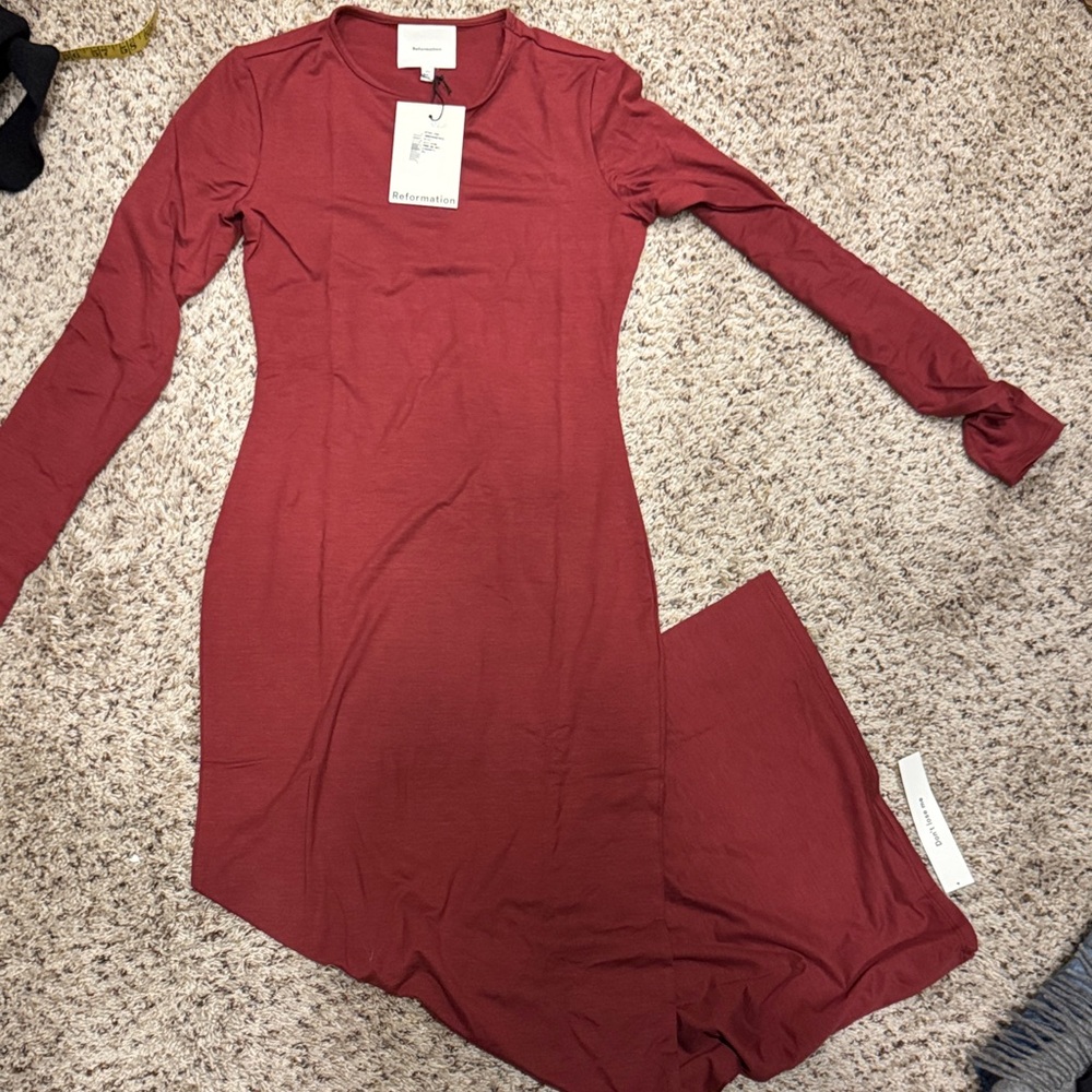Reformation Long Sleeve Dress in Deep Red